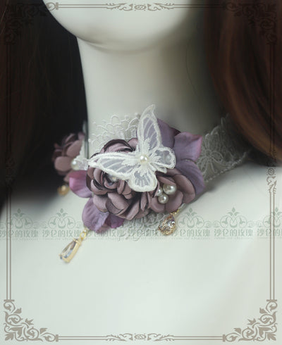 Rose of Sharon~French Rose Flower Lace Lolita Choker   