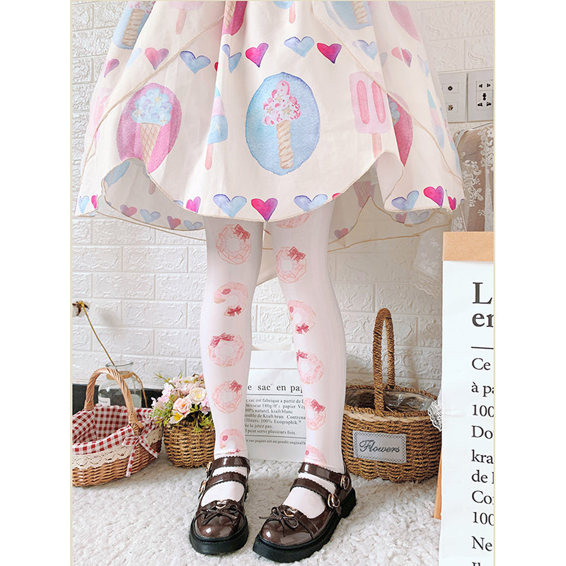 Roji roji - Doughnut Printed Velvet Thigh Stockings