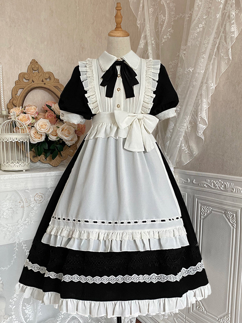 Your Princess - Maid Lolita Puff Sleeve Black Dress S black short sleeve dress+apron