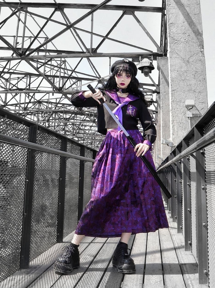 Blood Supply~Missing Purple Butterfly~Dark Purple JK Uniform Sailor Lolita Suit   