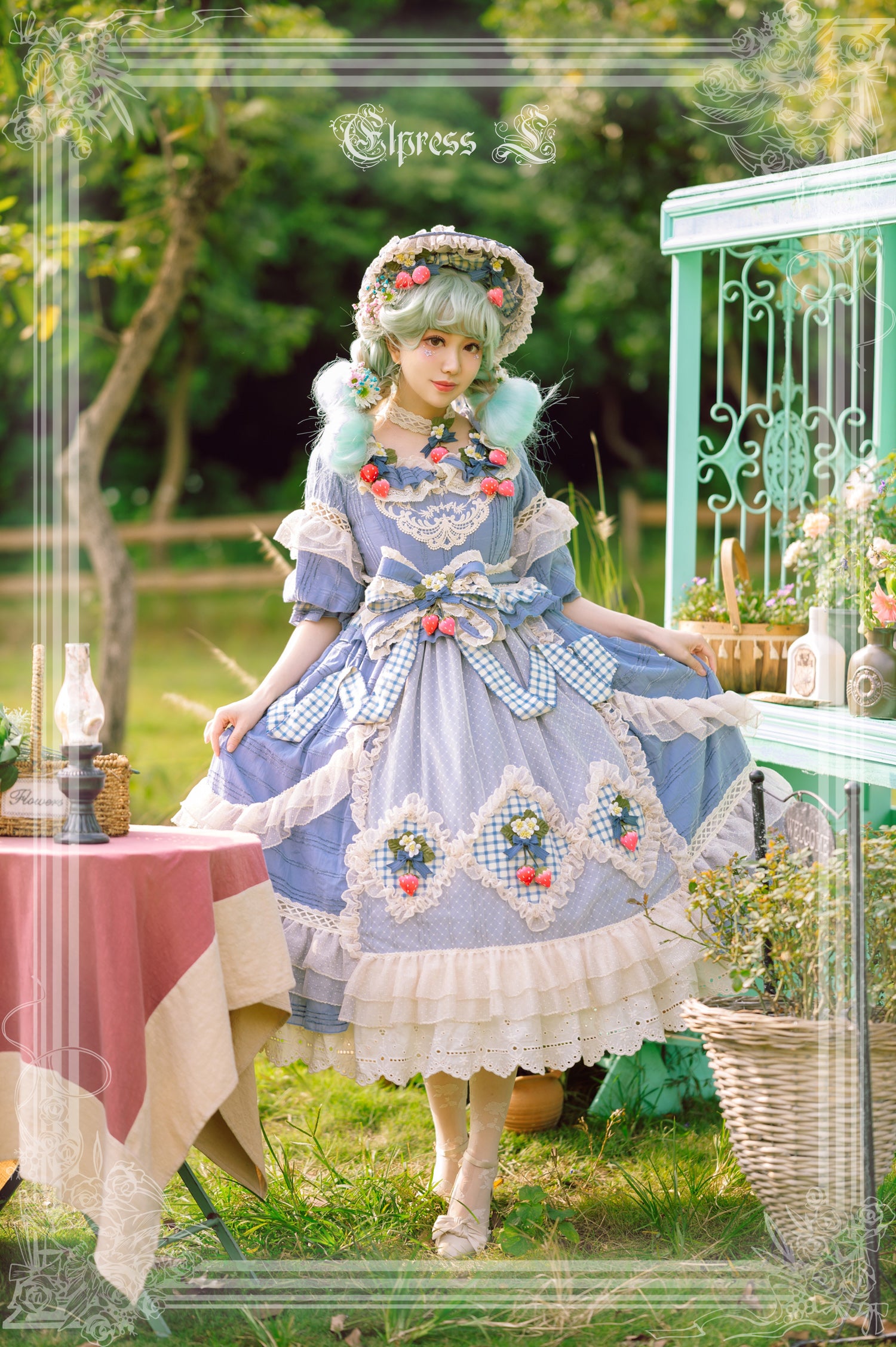 Elpress L~Peach Fragrance~Country Lolita Multicolors Strawberry Lolita OP Dress 3022:29655