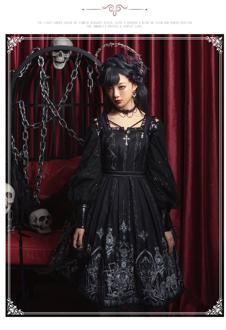 YingLuoFu~Red heart Eyes~Retro Gothic JSK Lolita SK   