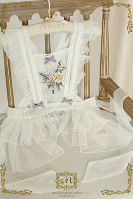 (Buy for me) CEL Lolita~Porcelain Teaparty~Sweet Lolita Apron and Blouse free size gray-purple embroidered apron (apricot gauze) 