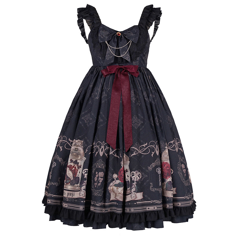 With PUJI - Nightingale and Rose - Gothic Black and Red JSK Dress S Nightingale and Rose JSK