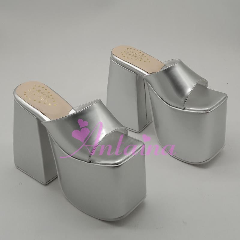 Antaina ~ Plus Size Silver Platform Lolita Slipper 34 silver (platform 10cm/heel height 14cm) 