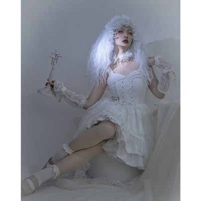 With PUJI~White Lover~Elegant Shiro Lolita Jumper Dress   