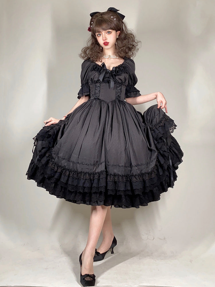 (Buyforme) Sweet Wood~ CLA Vintage French Lolita OP Dress 2XL black short dress 