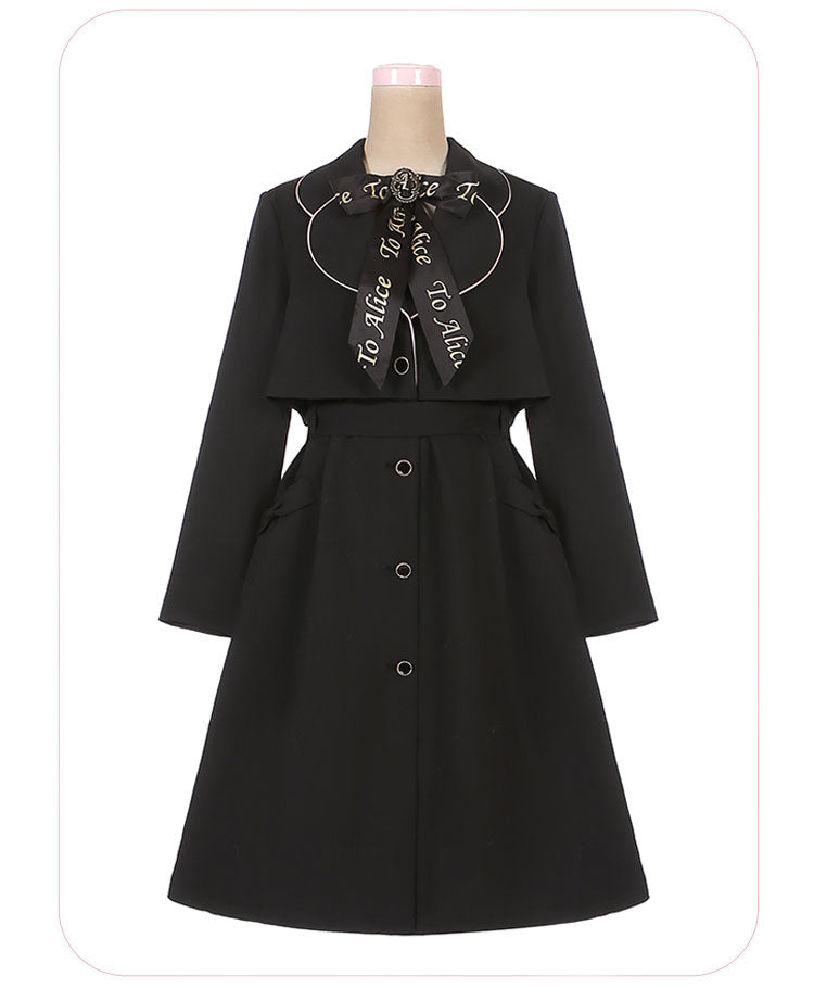 (Buy for me) To Alice~Vintage Casual Lolita Fake Two Pieces Dust Coat size 0 black dust coat without heart at back 