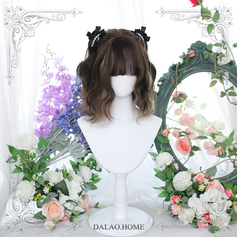 Dalao Home~Short Irregular Curly Lolita Wig short wig with ear dyeing of milk tea color  