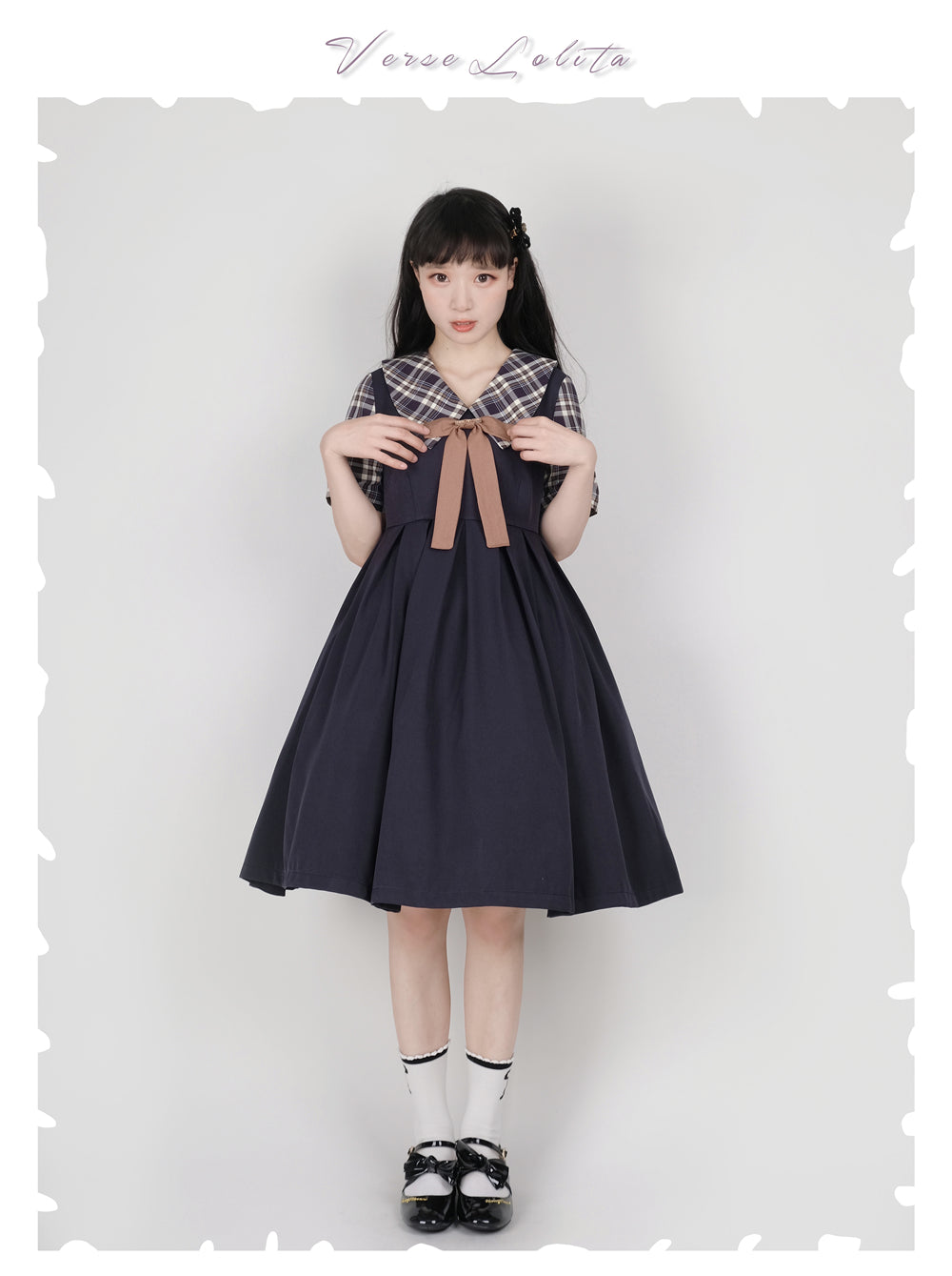 EESSILY - Macaron Waffle - Kawaii Lolita Short Sleeve Summer OP S blackberry cyanotic