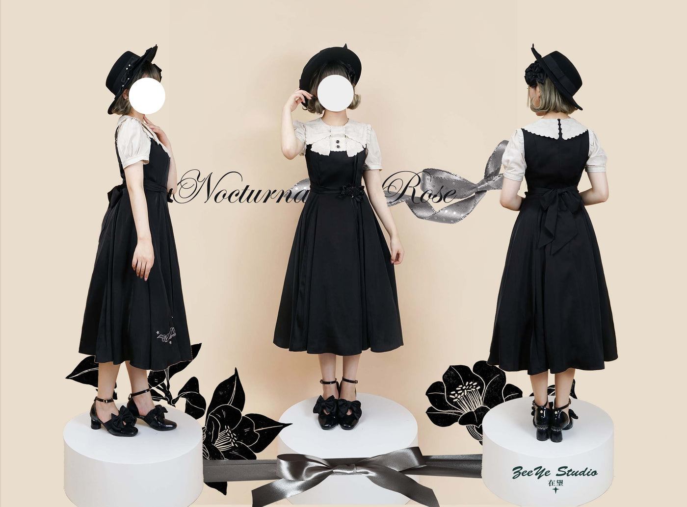 ZeeYe~Night Rose~ Classic Lolita OP Dress S long black short sleeve