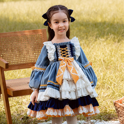 Kid Lolita Blue Princess Dress Flounce Hemline blue 80cm 