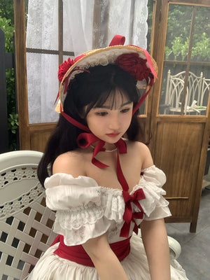 (Buyforme) Sweet Wood~Elegant Floral Sweet Lolita SKirt, Corset, Accessory S red nix hat 
