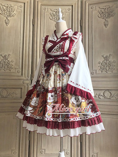 Alice Girl~Lucky Cat~Wa Lolita  Cat Printed Jumper Skirt   