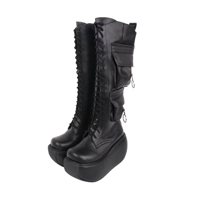 Angelic imprint~Black Gothic Lolita Pocket Leather High Boots 33 black 10CM 