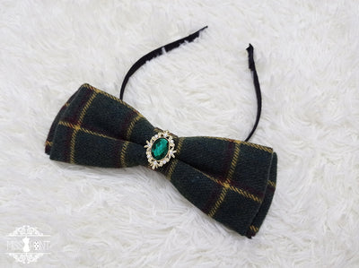 Miss point~Rose Silhouette~Lace Bow KC Lolita Accessories dark green plaid KC  