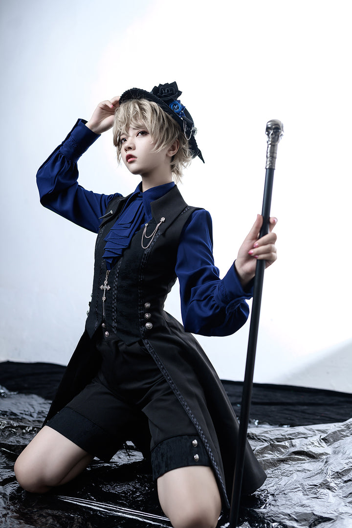 Princess Chronicles~Black and Blue~Male Lolita Ouji Swallowtail Vest   