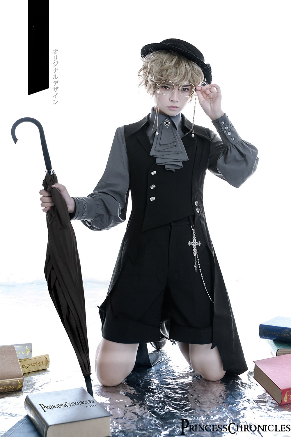 Princess Chronicles - Black and Blue - Retro Ouji Lolita Shirt 4420:11825