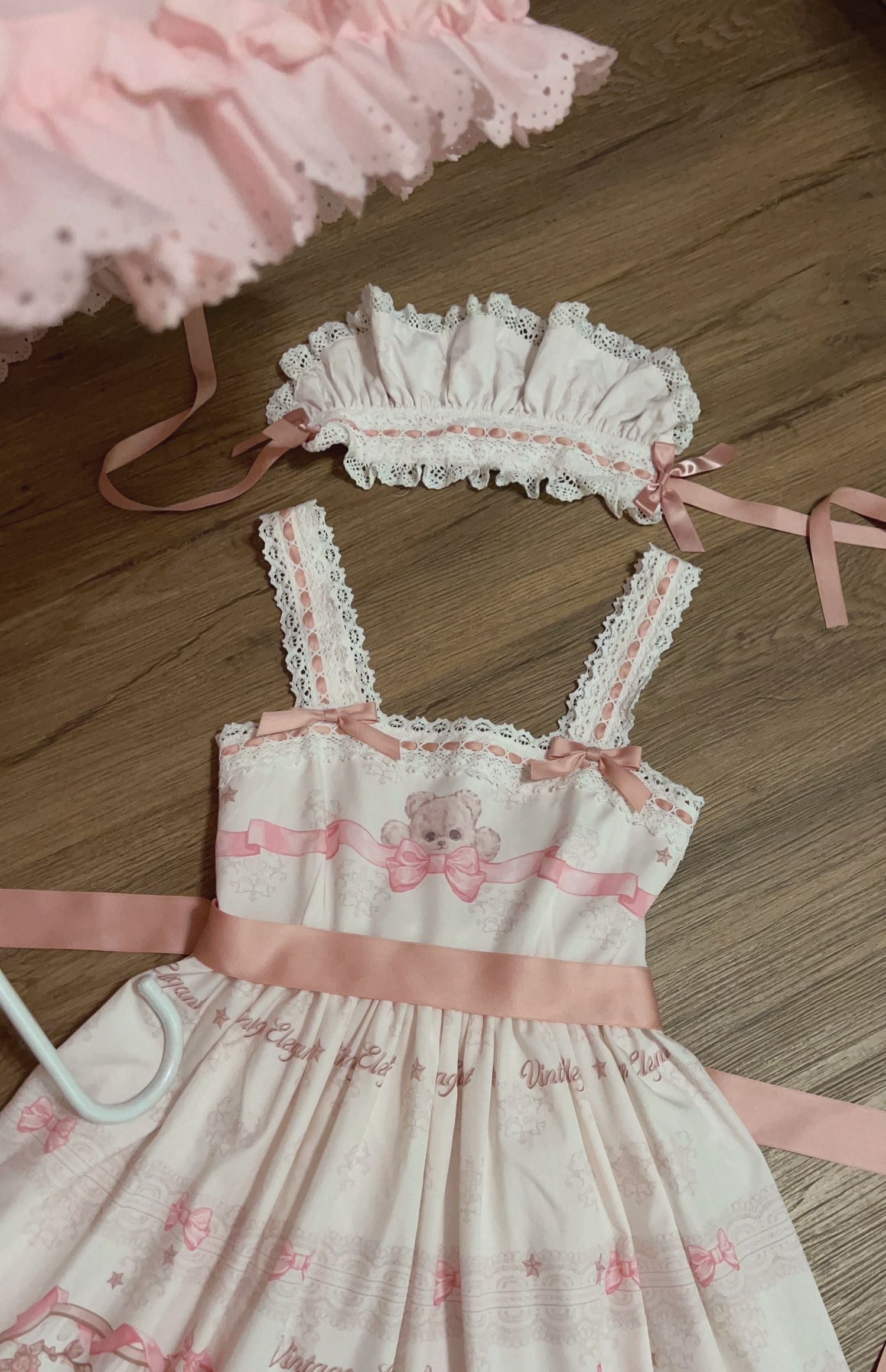 Sugar Girl - Bear Tea Party - Sweet Lolita JSK and Headdress S white(with a little apricot) JSK