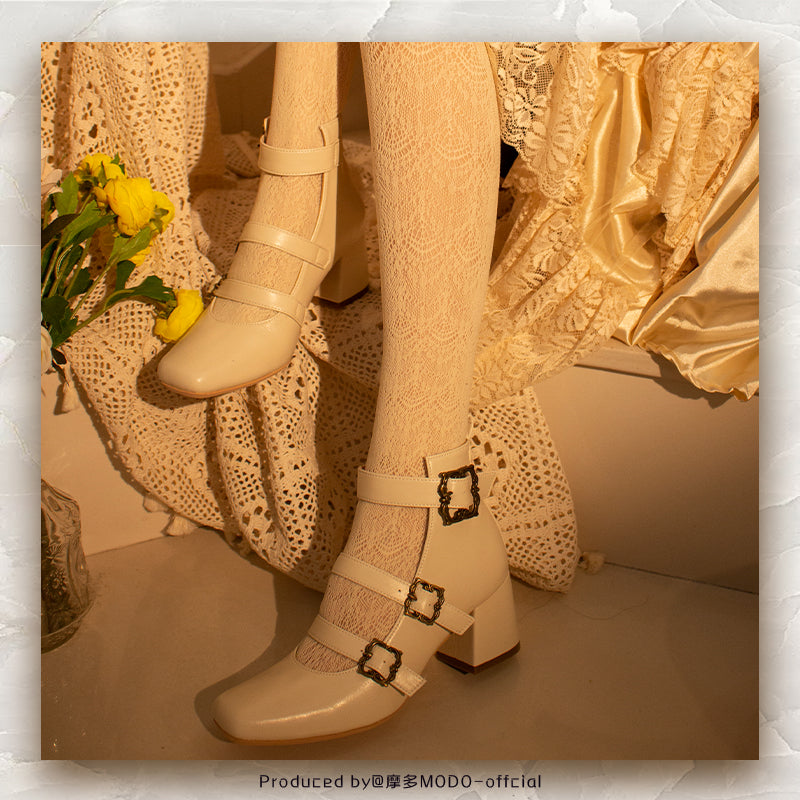 MODO~Vintage Elegant Lolita Three-buckle Mary Janes Shining Shoes   