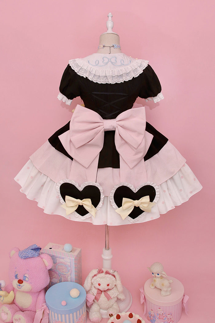 Alice Girl~Sweet Lolita Dress~Candy Cat OP Dress XS balck-pink（OP+back bow+tail） 