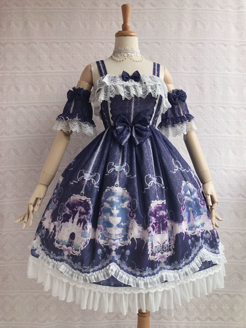 Yilia~Unicorn's Secret Garden Summer Lolita JSK Dress XS dark blue 
