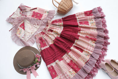 SweetDreamer~Nemo's Garden~Country Lolita Patchwork Skirt Free size berry red patchwork skirt/length 74cm 