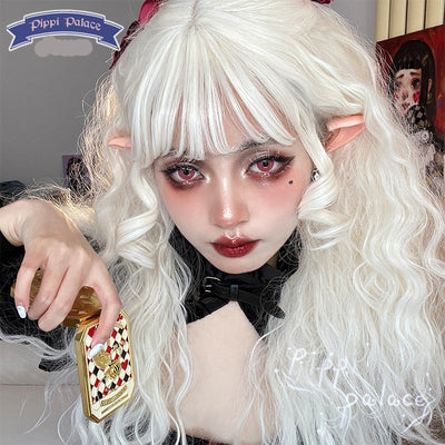 Pippi Palace~Lolita Curly Wig White Air Bangs   