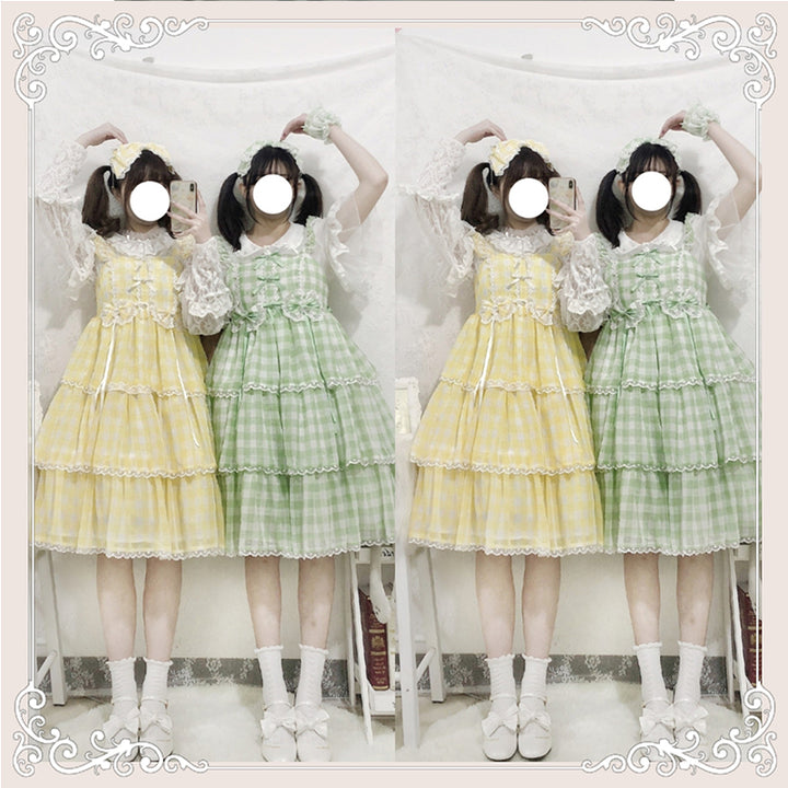 Sakurada Fawn~Plus Size Lolita Jumper Dress Plaid Sweet JSK S KC (please email us for the exact color) 