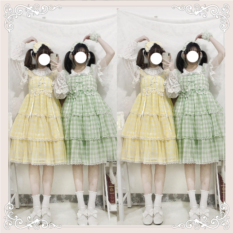 Sakurada Fawn - Plus Size Lolita Jumper Dress Plaid Sweet JSK S KC (please email us for the exact color)