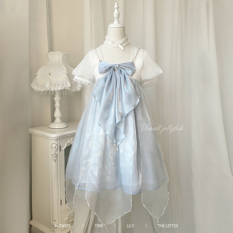 Your Princess~Sweet Lolita Blue Jellyfish Princess Dress S jsk dress+blouse 