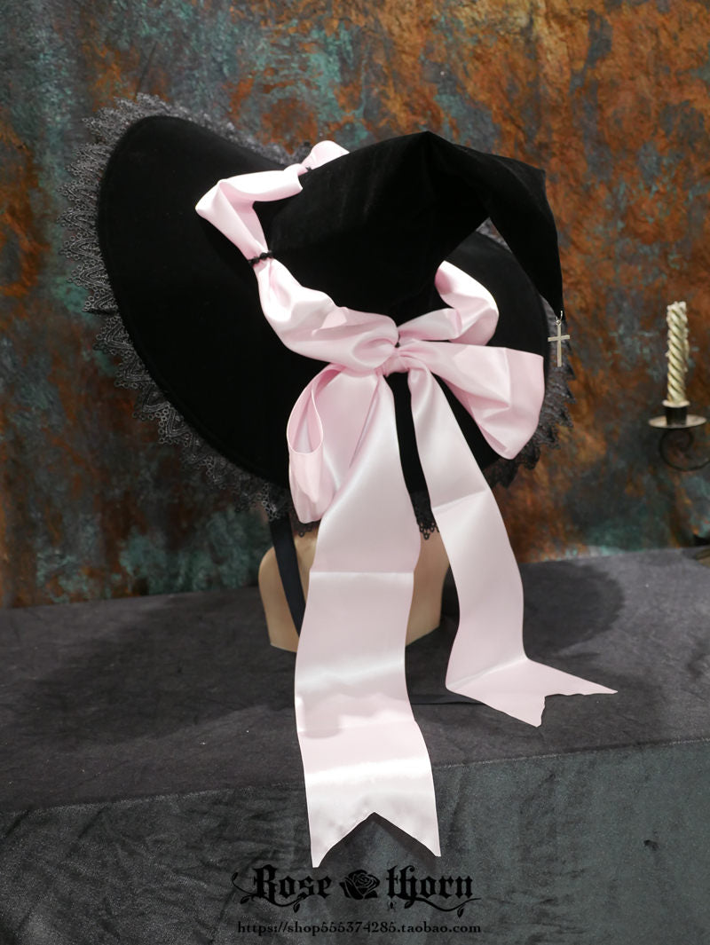 Rose Thorn~Holy Cross~12 Colors Lolita Halloween Witch Hat pink (pink) 2922:31229