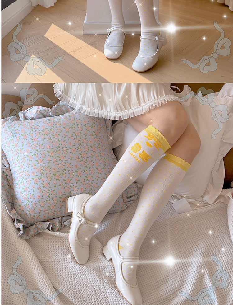 Roji roji~Bear Bunny Cotton Lolita Calf Socks calf socks yellow 