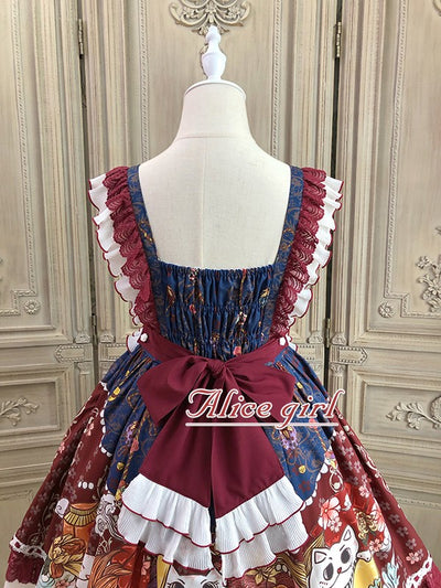 Alice Girl~Lucky Cat~Wa Lolita  Cat Printed Jumper Skirt   