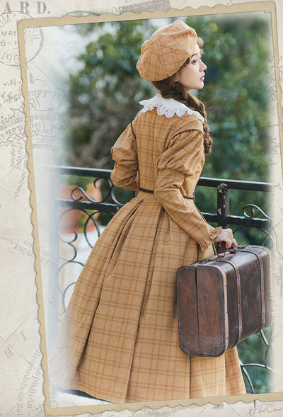 (Buyforme) Avenue Denfer~Gem Book Box~Plaid Classic Lolita OP Dress free size yellow beret 