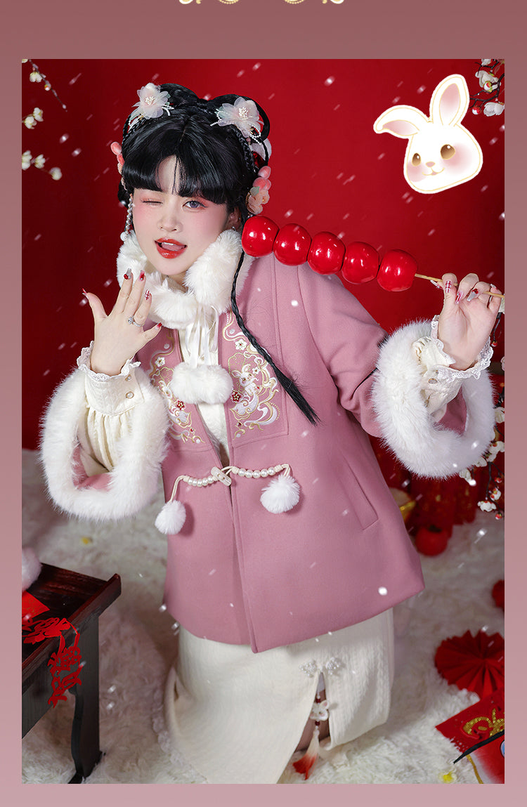 Yingtang~Plus Size Han Lolita Winter Rabbit Cheongsam Set   