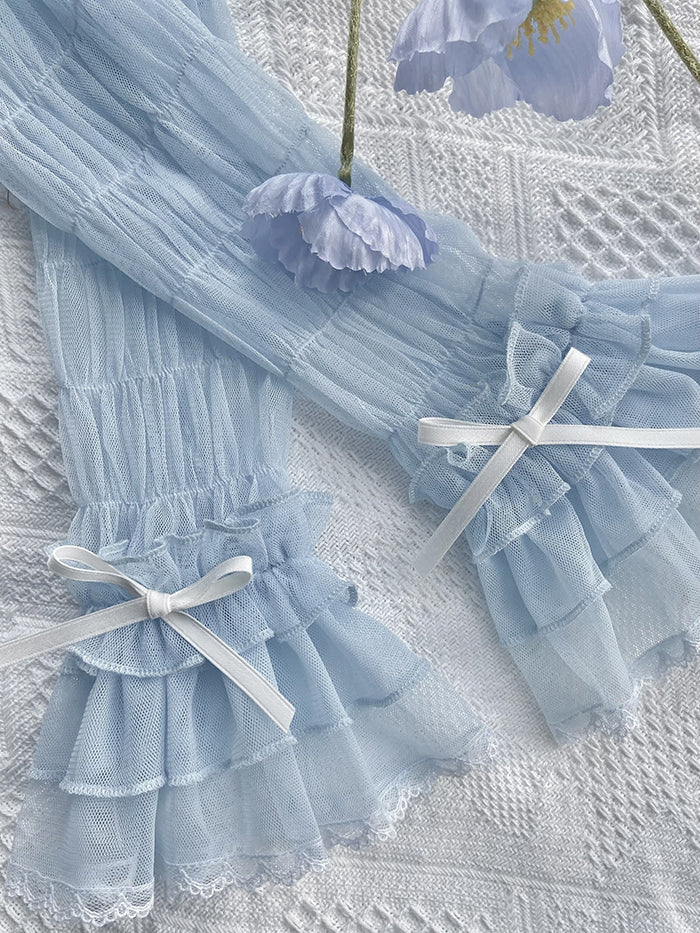Alice Girl - Cross Maiden - Gothic Lolita Cuffs Puff Arm Sleeves XS blue