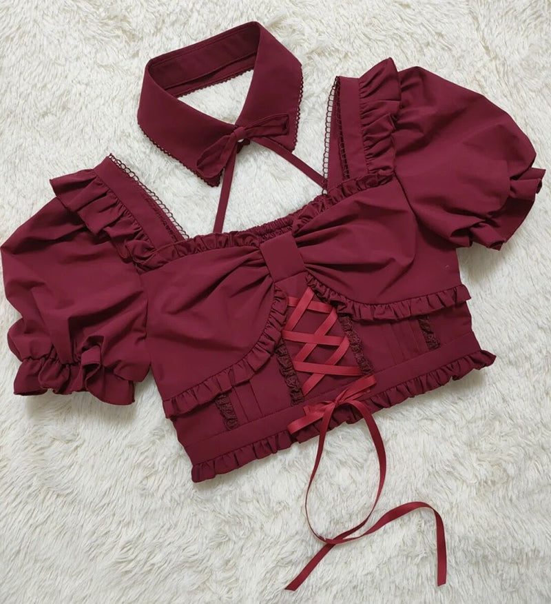 Your Princess~Sweetheart party~Sweet Lolita Skirt Suit S wine red top+detachable collar 