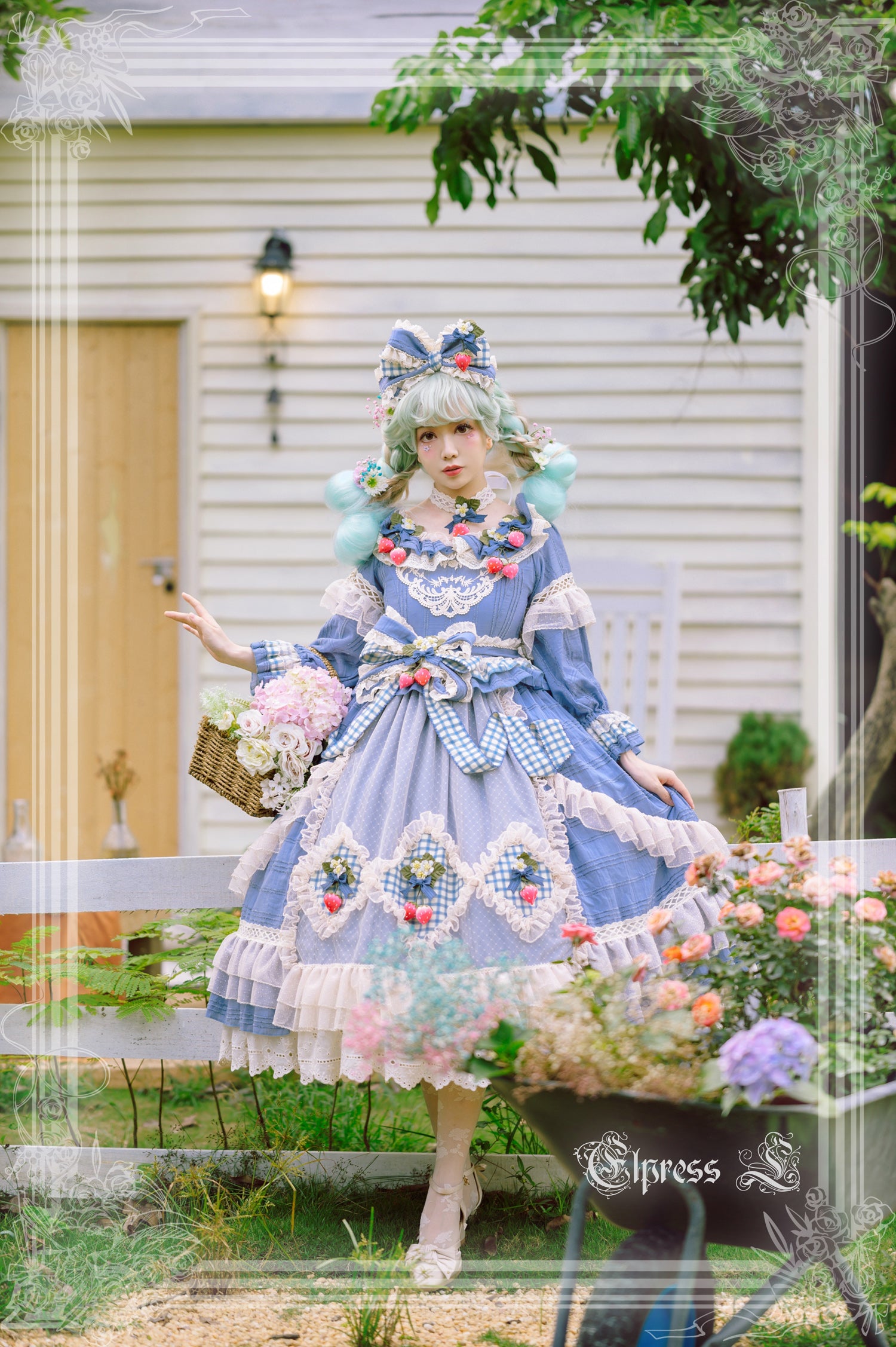 Elpress L~Peach Fragrance~Country Lolita Multicolors Strawberry Lolita OP Dress 3022:29661