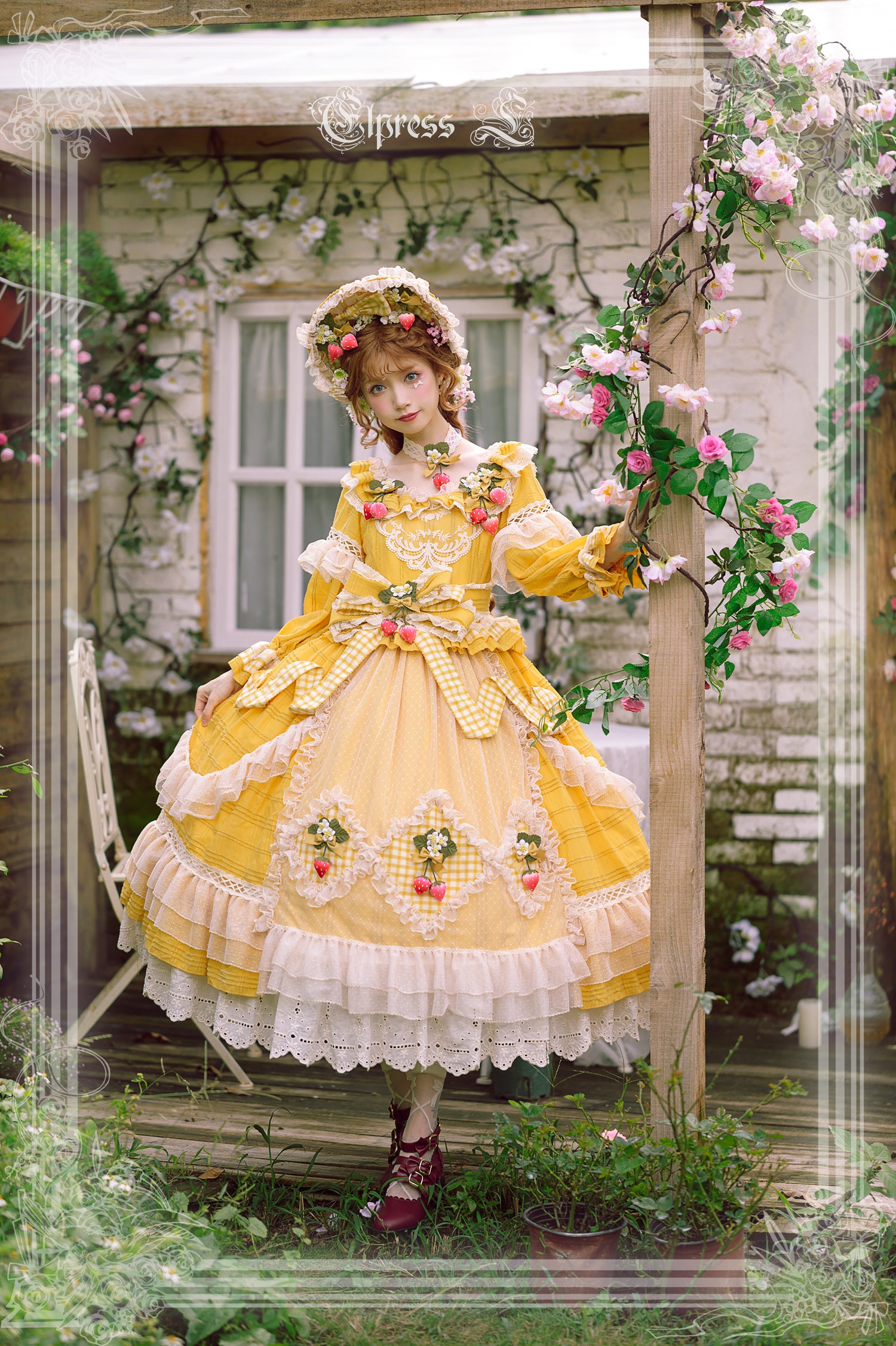Elpress L - Peach Fragrance - Country Lolita Multicolors Strawberry Lolita OP Dress