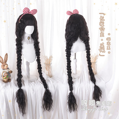 Hengji~ Long Wavy Wedding Lolita Wig Rapunzel matte black (100cm/ 39.4 inches) customized 