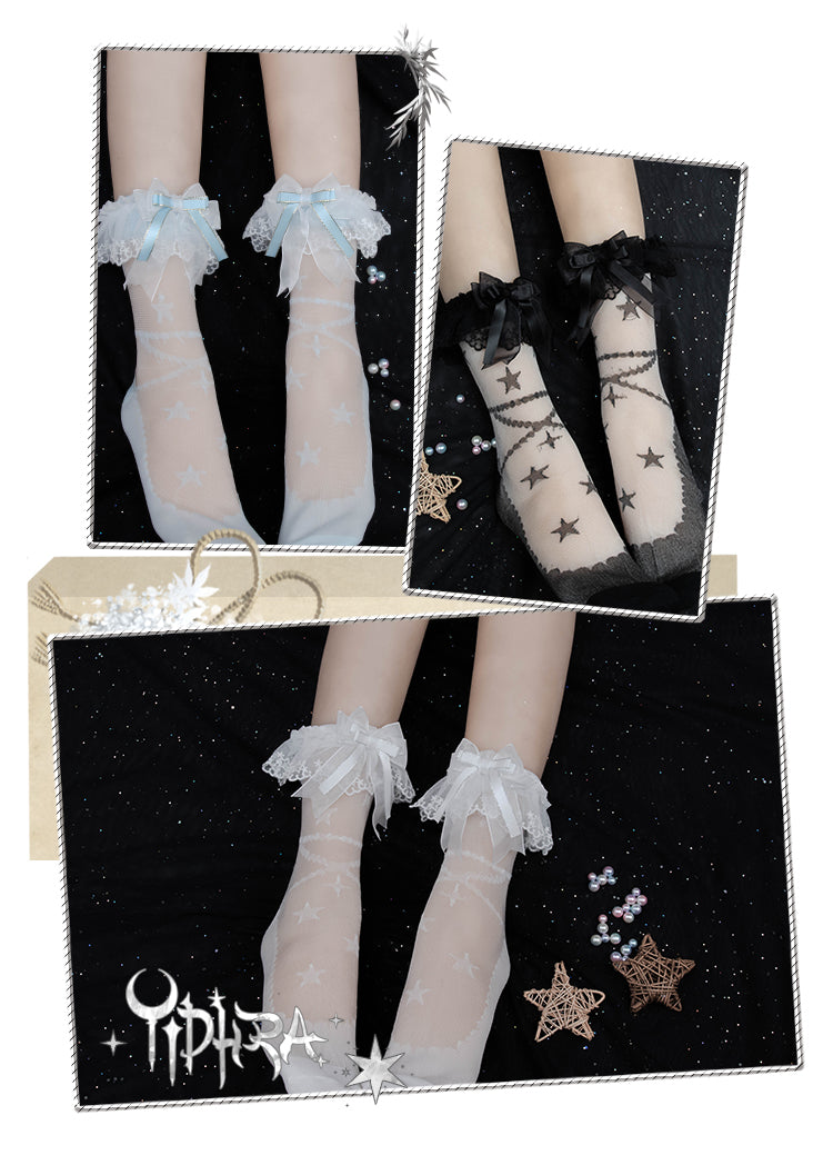Yidhra~Lolita Bow Flounce Short Socks Multicolors   
