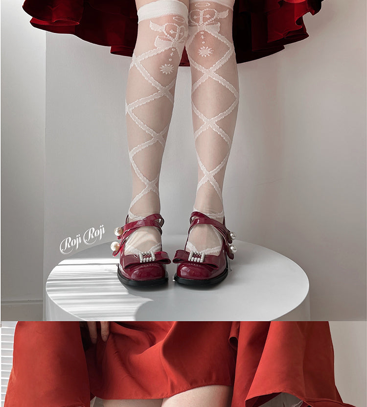 Roji roji~Angel Devil Heart Glass Yarn Knee Stockings   