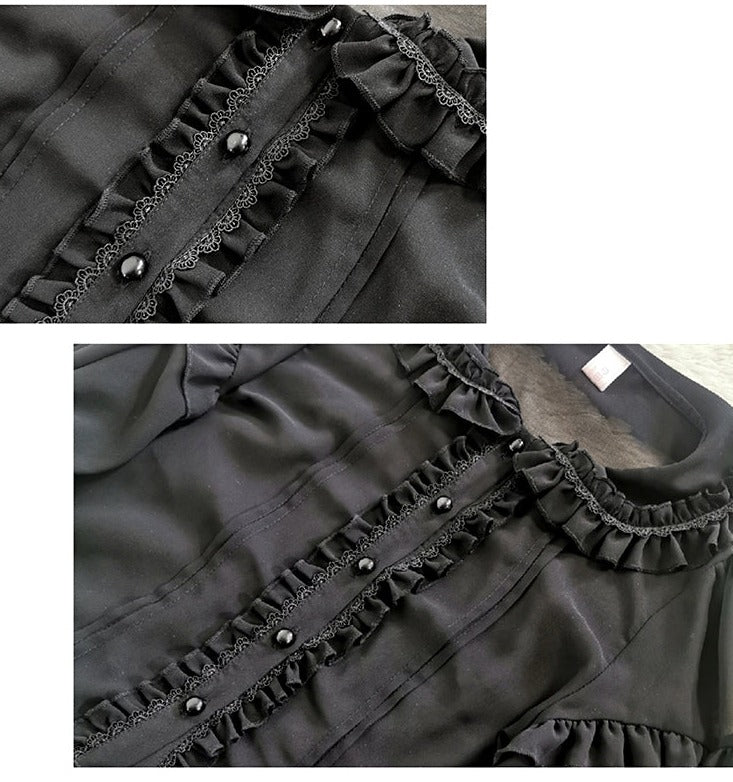 Sakurada Fawn - Plus Size Lolita Shirt Mutton Sleeve Lace Blouse