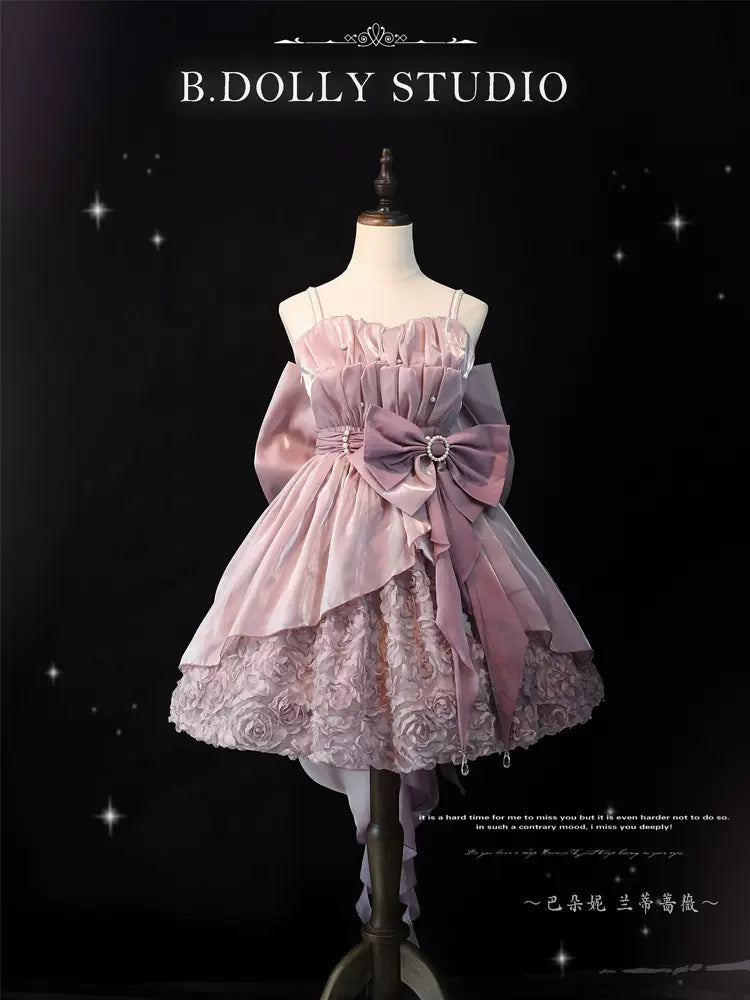 (Buyforme) Baduoni~Pink Red CLA Large Bow Lolita Jumper Dress pink rose JSK S 