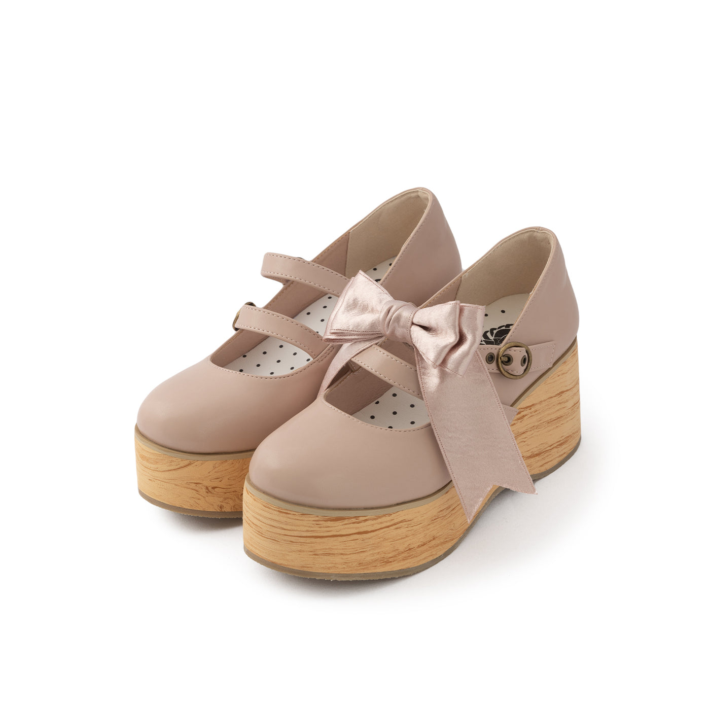 (Buyforme)MODO~Pointed Toes Thick-Soled Wood Grain Shoes 34 pink 