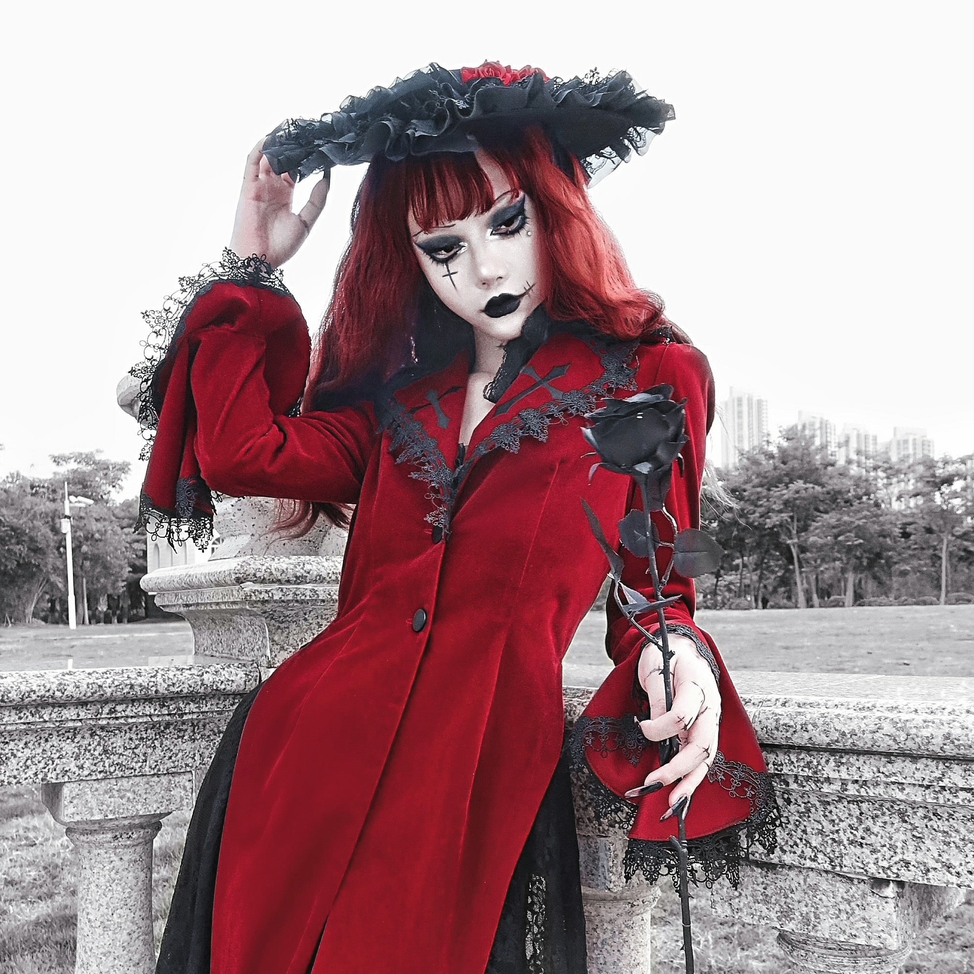 Blood Supply - Night Visit with Vampire - Halloween Gothic Lolita Rose Flat Hat