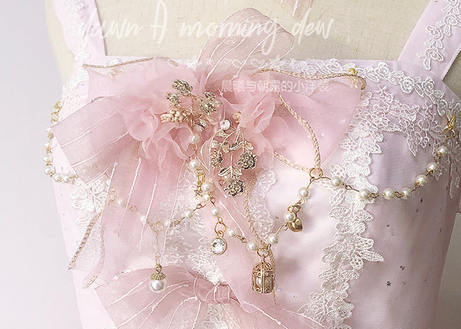 (Buyforme)Dawn and Morning~Flower Wedding Lolita Accessories Headdress Set brooch pink + golden 