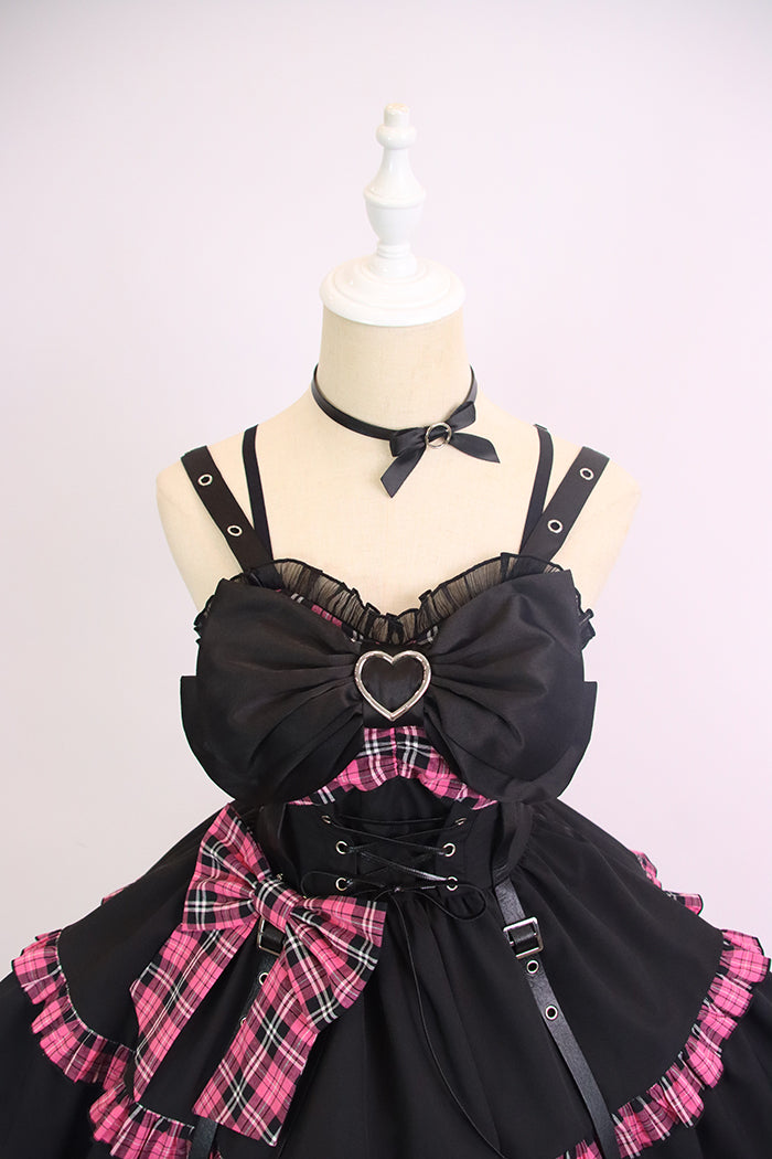 Alice Girl~Black Lolita Dress~Little Spicy Plaid JSK Dress   