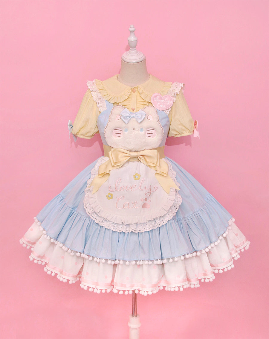 Alice Girl~Kawaii Lolita JSK Dress~Candy Cat Jumper Skirt XS blue-pink (JSK Only） 